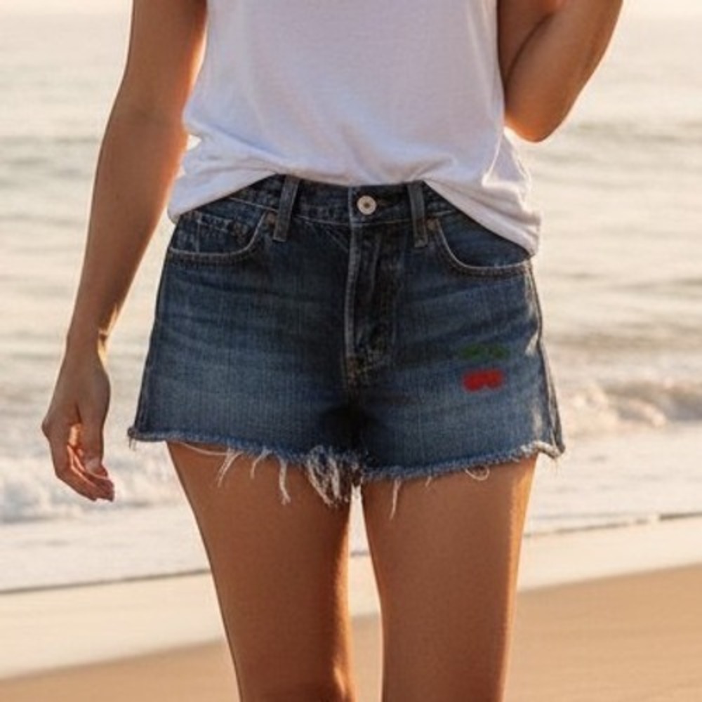 Levi's Cherry Shorts Womens 24 Blue 501 Button Fly Cut Off Cotton